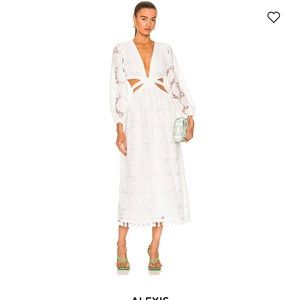 NWT Alexis Plunge Neck Tassel Cutout Long Sleeve Dress. Size L